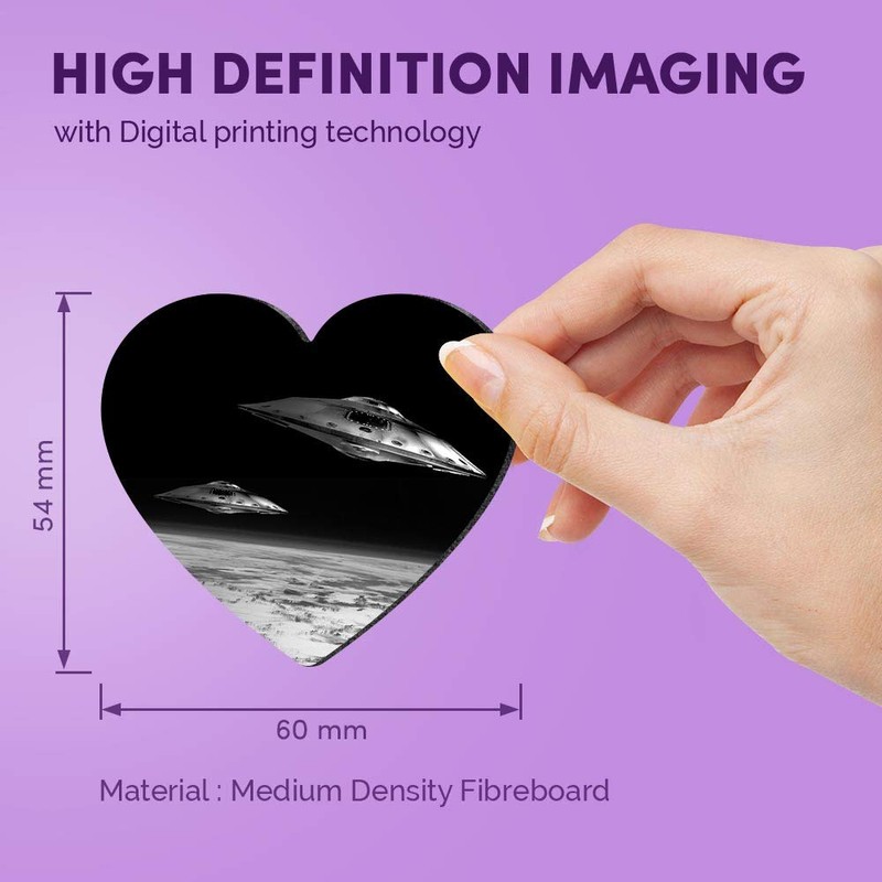 1 x Heart MDF Magnets - UFO Alien Spaceship Space