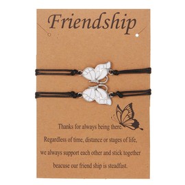 Lozadia 2Pcs Butterfly Friendship Bracelets | Adjustable Length Best Friend Bracelets | Long Distance Bracelets Birthday Gift for Friends, Sisters, Couples Silver