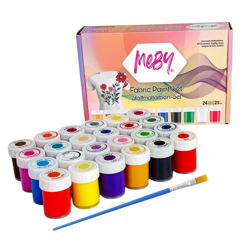 MEBY Textile Paint Set – 24 Colours x 25 ml,