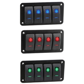 Toggle Rocker Switch Panel, Riloer 12V/24V 240W 3/4/5/6/8 Gang Switch Panel Universal for Car RV Yacht Modified, with Blue/Green/Red Lighting