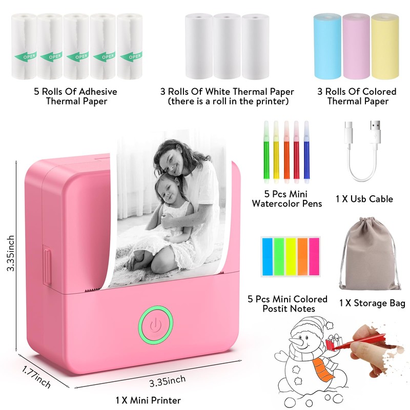 HUIJUTCHEN Mini Printer, Portable Inkless Label Maker Wireless Bluetooth Photo