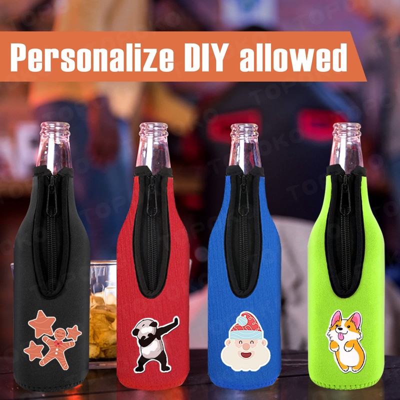 Beer Bottle Insulator Sleeve Different Color. Zip-up Bottle Jackets. Keeps