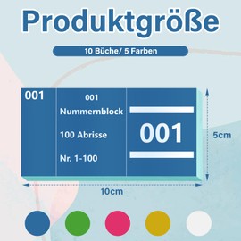 10 Books Double Numbers 1-1000 Numbers 5 Colours 5 x 10 cm Number Pad Number Pads Tombola Number Pad Paper Loose Tombola Numbered Tears Double Number Pad Blue Green Pink Yellow White
