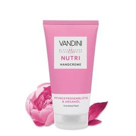 VANDINI NUTRI Handcreme Damen 75 ml mit Pfingstrosenblüte & Arganöl - Handcreme für trockene Haut - vegan, ohne Parabene & Silikone, dermatologisch bestätigt, Made in Germany