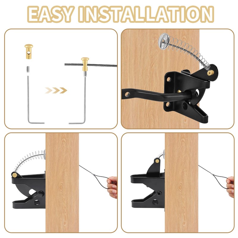 Biaungdo Gate Latch Cable Pull, Black Spring with Adjustable Door