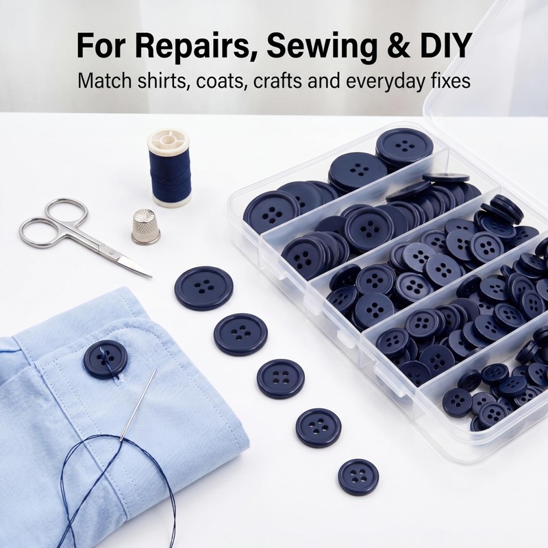 230 Pcs Resin Sewing Buttons, 4-Hole Round, 5 Assorted Sizes,