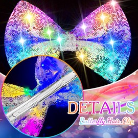 Campsis Light Up Hair Bow Clip, White Sparkly Sequin Bowknot Hair Piece, Carnival Festival Costume Hair Accessories for Women (White)