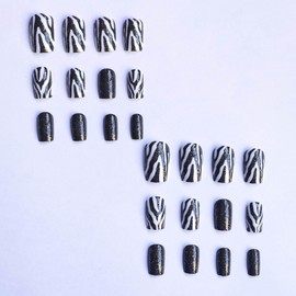 RUOKEXIN Press on Nails for Women Medium Fake Nails Square False Nails with Glitter Designs Sparkly Artificial Nails Medium Square Nail Press ons Glossy Glue on Nails Cute Stick on Nails 24Pcs