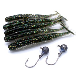 trifyd ® Fishing Weiche Köder, 10 cm, für Hecht oder alle Arten von Kanassen, 5 Stück + 2 Bleiköpfe (Silber)