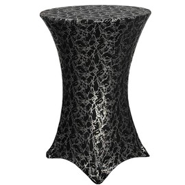YOUR CHAIR COVERS - 30" Highboy Cocktail Round Stretch Spandex Table Cover - Black with Silver Marbling, Fitted Elastic Tablecloth for Round Tables, Outdoor Party DJ Tradeshow Vendor Wedding