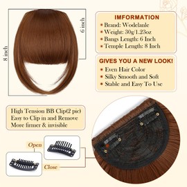 Wodelanle Bangs Hair Clip in Bangs, Fake Bangs Natrual Clip in Hair Extensions, Easy to Use Faux Bangs Clip on Bangs, French Bangs Fringe with Temples Hairpieces Curved Bangs for Daily Wear