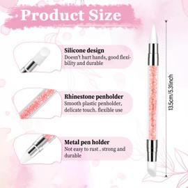 3 Pcs Nail Art Sculpture Pen, Dual Tipped Silicone Nail Tools, Silicone Head Acrylic Handle Nail Art Brushes, Rhinestone Nail Polish Carving Pen, Nail Art Tools for Home Salon(White, Pink, Orange)