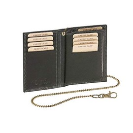 LEAS MCL LEAS Chain-Series Vintage Style Genuine Leather Biker Credit Card and ID Wallet with Chain Black, black, closed