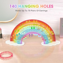 NiHome Rainbow Acrylic Earring Holder for Home, Office, Vanity - Lightweight Multicolored Layered Display with 140 Holes for Up to 70 Pairs, Durable Resistant to Fading & Deformation (Gradient)
