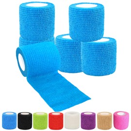 Erewa 6 Pack 2 Inches Self Adhesive Wrap Bandage Self Adherent Cohesive Bandage Tape Stretch Vet Wrap Breathable Athletic Tape for Sports, Wrist, Ankle（Blue）