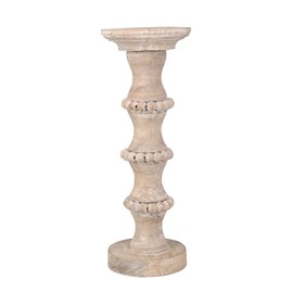 Sagebrook Home 14498-01 Wooden 15" Banded Bead Candle Holder, Distressed, 6 x 6 x 15, Ivory/Beige