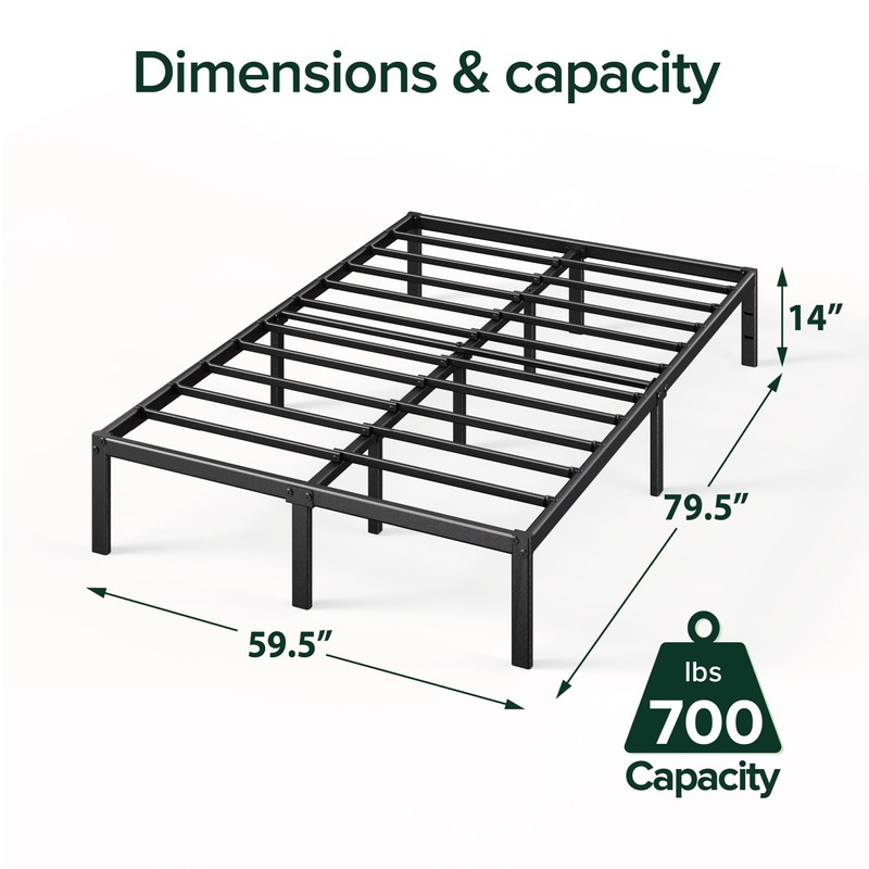 ZINUS 14 Inch Elias Metal Platform Bed Frame, Steel Support,