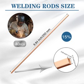 Tandefio 40 Sticks Brazing Rods Bcup-5 Silver Solder Phos Copper Brazing Alloys Flat Welding Rods Industry 0.050"x1/8"x10" for Air Conditioning Refrigerator Cold Storage HVAC Units(15% Silver)
