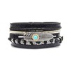 KunBead Black Leather Wrap Bracelets for Women Feather Charm Braided