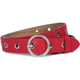 styleBREAKER 03010103 Women's Leather Belt with Rivets and Shiny Surface, Real Leather, Can Be Shortened, red