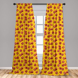 Lunarable Yellow and Red Curtains, Realistic Dice Gambling Pattern Geometric Cubes Betting Jackpot, Window Treatments 2 Panel Set for Living Room Bedroom Decor, 56" x 95", Cinnamon Marigold