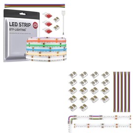 BTF-LIGHTING FCOB COB LED Strip RGBCCT Color Changing Light RGB+CCT Tunable 3000K-6000K 16.4FT 840LED/m DC24V 12mm Width, 6Pin 12mm 0.47in Transparent Connector Kit(No Adapter or Controller)