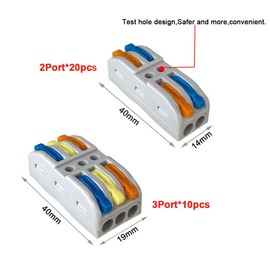Aiqeer 30 Pcs SPL-2/SPL-3 Lever-Nut Wire Connectors Set, Conductor Compact Wire Connectors, Cable Clamp Terminal Block Quick Spring Connector (Multicolor Lever)