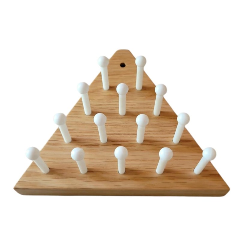 Solid Oak Wooden Peg Game Tricky Triangle, Classic Wooden Brain