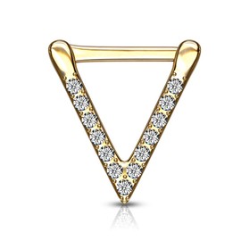 PiercedOff Gold Tone PVD 316L Surgical Steel Triangle Septum with Clear CZ Gems - Thickness 1.2mm Bar Length 6mm