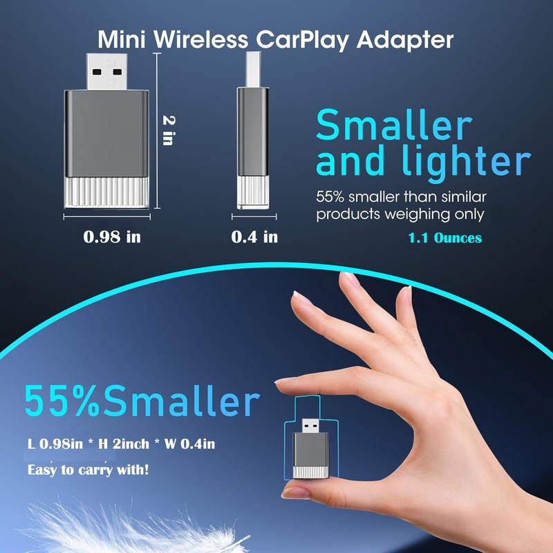 Mini Wireless Carplay Adapter for Apple iPhone,Plug and Play Easy