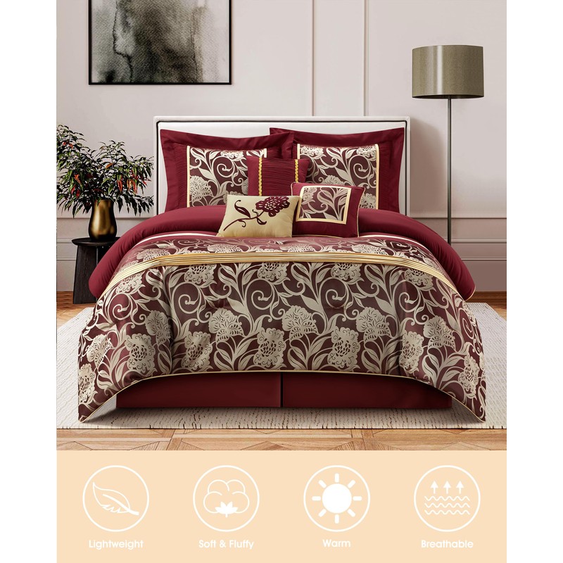 LANCO MODERN LIFESTYLE California King Comforter Set, Red Gold, Luxury