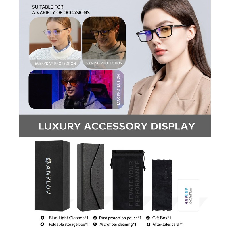 ANYLUV Blue Light Glasses for Men,Rectangle Business Style Glasses, Carbon
