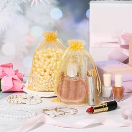 ENNIYU ENNIYU 100PCS Premium Sheer Organza Bags, Gold Wedding Favor Bags with Drawstring, 4x6 inches Jewelry Gift Bags for Party, Jewelry, Festival, Makeup Favor Bags, net gift bags, drawstring goody bags