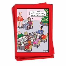 NobleWorks - 12 Funny Cartoon Cards for Christmas - Boxed Holiday Xmas Greetings, Bulk Notecards with Envelopes (1 Design, 12 Cards) - Holiday Sewing C7104XSG-B12x1