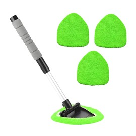 ZNDAW Car Windshield Cleaning Tool, Automotive Window Cleaner with Extendable Handle & Microfiber Towel Pads, Vehicle Detailing Brush Glass Wiper Cleaning Kit for Car Office Home (Green)