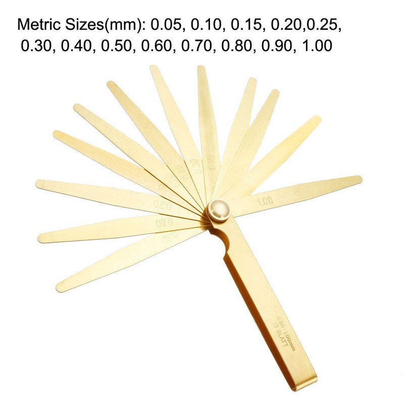 sourcing map Metric Thickness Feeler Gauge 0.05-1mm 13 Pieces Brass