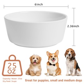 Kitwinney Dog Bowls, Non Slip Ceramic Puppy Bowl with Silicone Base, Heavy Dog Food and Water Bowl, Double Pet Feeding Bowls for Small and Medium Dogs (White-2 Pack, 6 Inches)