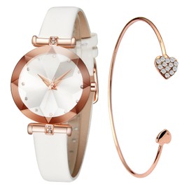 CIVO Ladies Watch Set Analogue Womens Watches Waterproof Designer Leather Strap Watches Women Elegant Diamond Classic Dress Casual Wrist Watches for Woman White