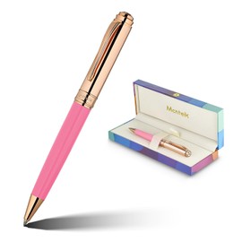 MCNTEIK Luxury Ballpoint Pen, Top Set With 8mm Brilliant Diamond,Vibrant Pink Pen Body,Attractive Rose Real Gold Finish, Schneider Black Refill,Elegant Gift Pen For Women, Executive, Fancy, Nice Pen