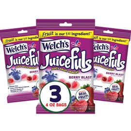 Welch's Juicefuls Juicy Fruit Snacks, Berry Blast, Fruit Gushers, Gluten Free, 4 oz Sharing Size Bags (Pack of 3)