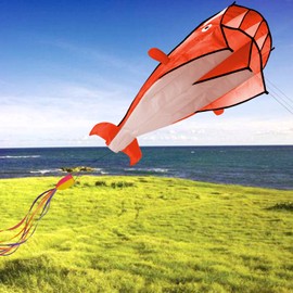 IMAGE 3D Kite Large Orange Dolphin Breeze Beach Kites with Huge Frameless Soft Parafoil Giant,Gift for Kids,Family