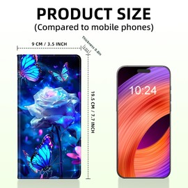 Tudguiloae Long Women Wallet, Ultra Slim Thin Wallet for Women, PU Leather RFID Blocking Credit Card Holder, Multi-Card Slots Business Travel Bifold Clutch Ladies Billfold, Purple Roses Butterflies