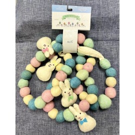 NEW 6 FOOT EASTER BUNNIES AND PASTEL WOOL FELT BALLS GARLAND