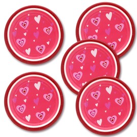 Pandecor Valentines Day Party Supplies,50PCS Red Heart Disposable Paper Plates 7 Inch Dessert Plates