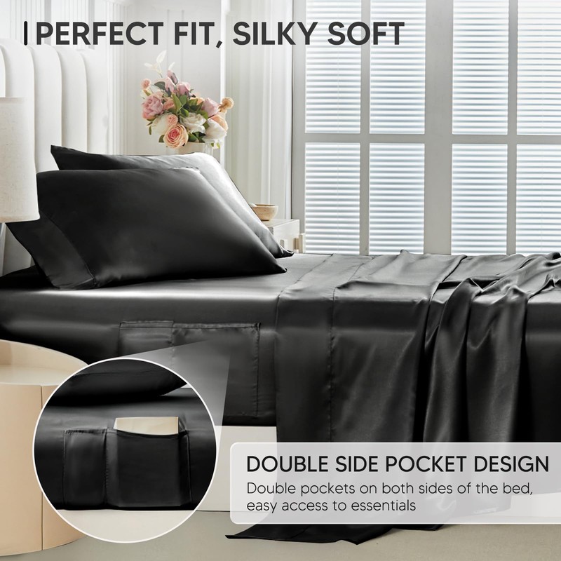 Tokokimo Satin Sheets Full Size 4 PC - 16" Deep
