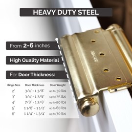 Hinge Outlet Adjustable Double Action Spring Hinge, Saloon, Swinging or Cafe Door Hinges - Highly Rust-Resistant, Self-Closing, Dual-Swing (6 Inch, Brass)