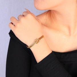 Eigso 3MM Gold Stainless Steel Herringbone Love Knot Bracelet for Women Men Boho Golden Snake Chain Wristband for Woman Man