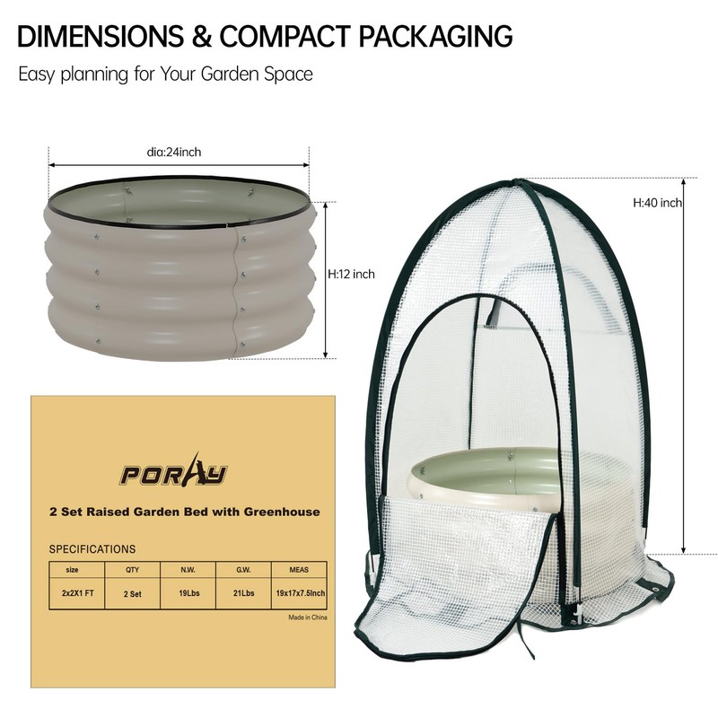 Riased Garden Bed with Greenhouse Cover, Raised Planter Box (2pcs