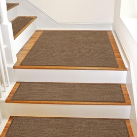 SMILOOL Non Slip Stair Landing Rug for Wooden Steps Indoor, Stair Landing Mat Square 20" x 32" Landing Rugs for Wood Stairs, Carpet Stair Treads Matching Mats for Pet, Brown