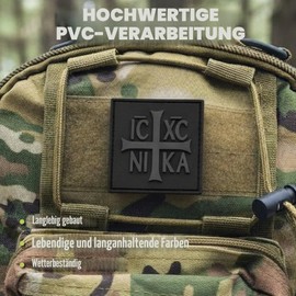 LEGEEON: Orthodox Byzantine Cross ICXC Nika Christ Conquers PVC Patch, 2 x 2 Inches / 5.1 x 5.1 cm, Square, Pack of 1, Compatible with Velcro Patches, Military Tactical, Blackout Subdued